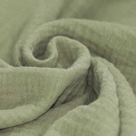 Tissu Double Gaze De Coton Olive  - (Tissu Double Gaze De Coton)
