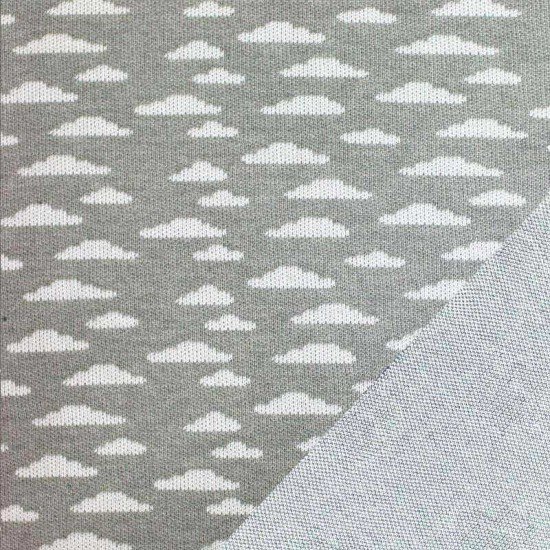Big Knit Jacquard Stof - Wolken Grijs - (Decoratiestoffen)
