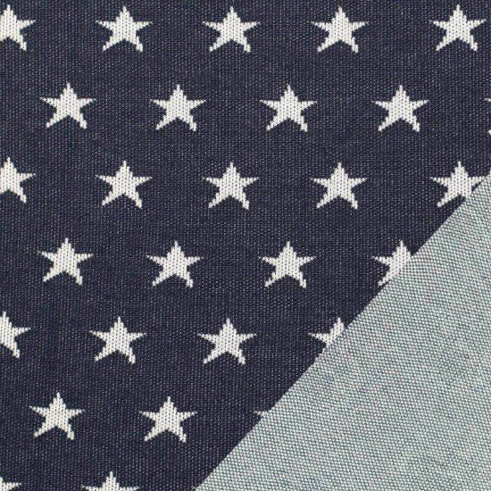 Big Knit Jacquard Stof - Sterren Marine - (Decoratiestoffen)
