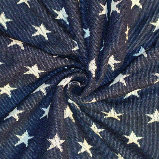 Big Knit Jacquard Stof - Sterren Marine - (Decoratiestoffen)