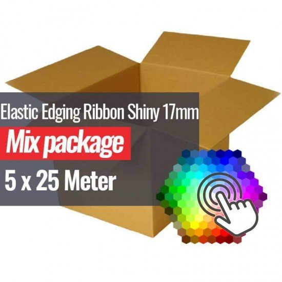 Elastic Edging Ribbon Shiny 17mm 5 Colors x 25 Meter Bundle Package - (Elastic Bias Binding)