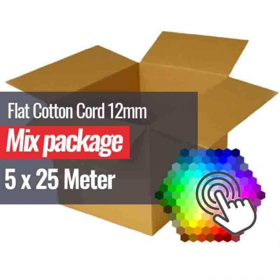 Flat Cotton Cord 12mm 5 Colors x 25 Meter Bundle Package - (Flat Cotton Cord 12mm)
