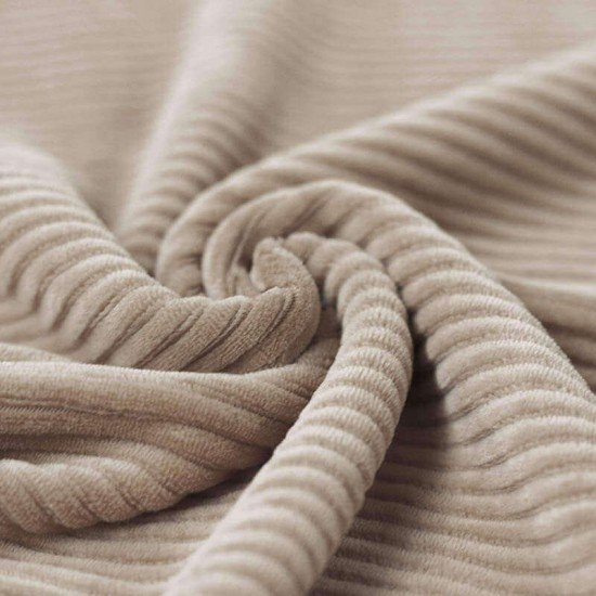 Tissu Jersey Velours à Grosses Cotes Beige Foncé - (Tissu Jersey Velours Côtelé )