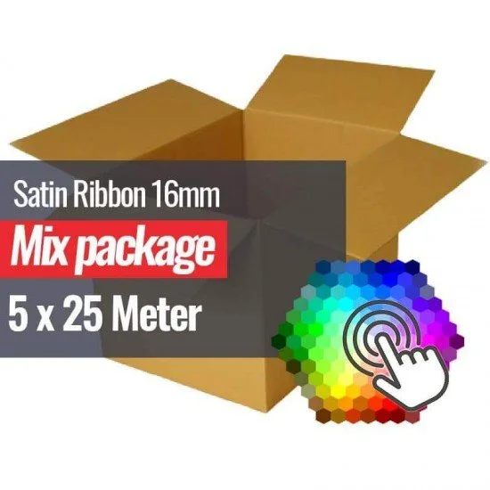 Satin Ribbon 16mm 5 Colors x 25 Meter Bundle Package - (16mm Satin Ribbons)