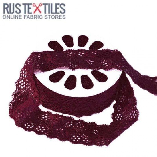 Stretch Lace Trim Bordeaux 35mm  - (Stretch Lace Trim)