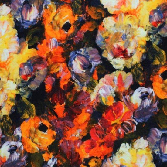Jersey Di Viscosa Stampa Digitale - Pittura Floreale Ruggine - (Tessuto Jersey Stampato)