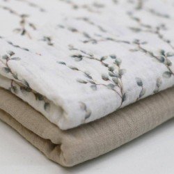 Baumwoll Musselin Stoff Digital - Weidenkätzchenzweig Baumwoll Musselin Stoff Digital - Weidenkätzchenzweig