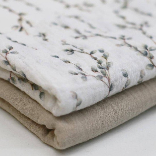 Double Gauze Fabric Digital Print - Pussy Willow Branch - (Child Fabrics)