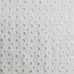 Double Gauze Fabric Embroidered - Open Dots Ecru