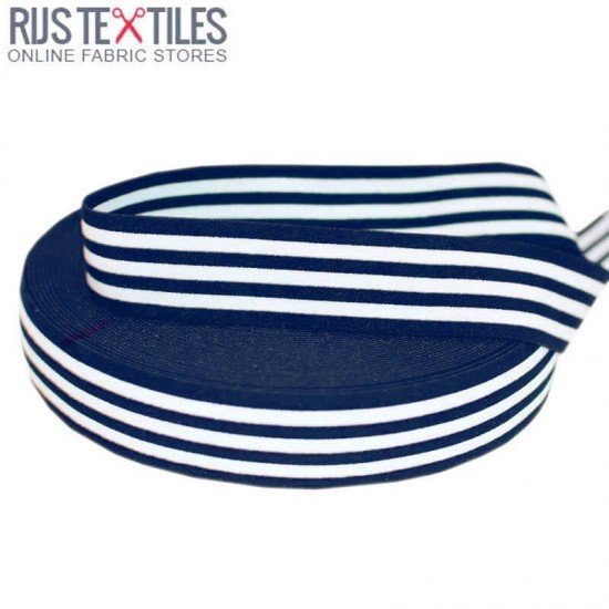 Elastic Tape 40mm Stripe Navy White - (Ribbons )