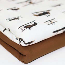 Jersey Katoen Digitale Print - Vliegtuig Licht Bruin Jersey Katoen Digitale Print - Vliegtuig Licht Bruin