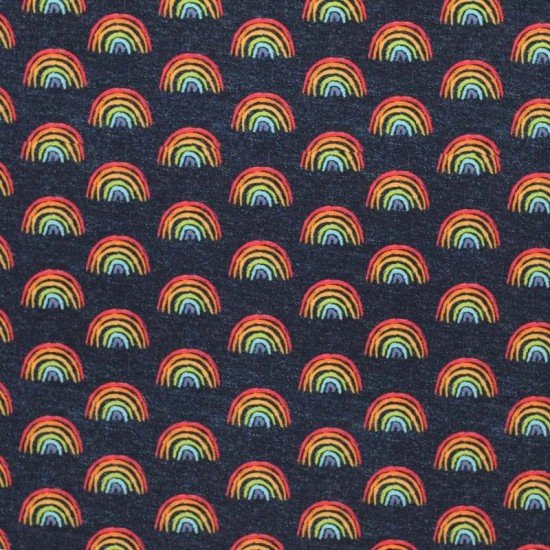 Bomuld Poplin Stof Digital Trykt - Denim Regnbue - (Bomuld Poplin Print )