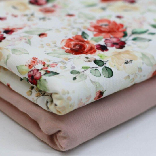Bomuldjersey Digital Print - Roseblomst Bomuldjersey Digital Print - Roseblomst - (Bomuldjersey Digitaltryk)