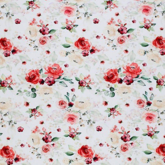 Bomuldjersey Digital Print - Roseblomst Bomuldjersey Digital Print - Roseblomst - (Bomuldjersey Digitaltryk)