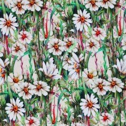 Digital Print Viscose Jersey - Grass Flower White
