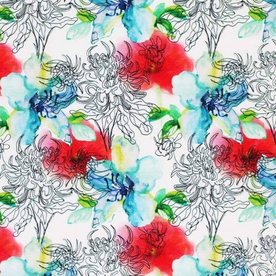 Digitale Print Viscose Jersey - Zomerbloemen - (Tricot Jersey Bedrukt)