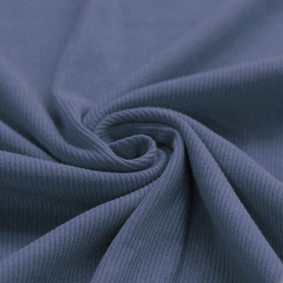 Tessuto Jersey Di Cotone Costine Jeans Scuro - (Jersey Tessuti)
