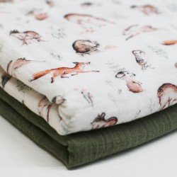 Baumwoll Musselin Stoff Digital - Waldtiere Baumwoll Musselin Stoff Digital - Waldtiere