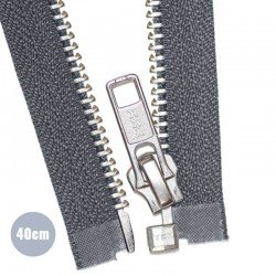 Silver Metal Divisible Zipper YKK Dark Grey 40CM