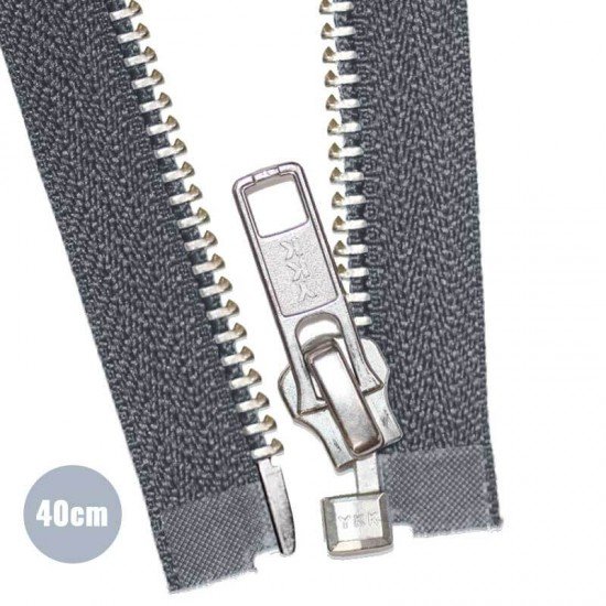 Cerniera Lampo Metallo Argento Divisibile YKK Grigio Scuro 40CM - (Cerniera Lampo YKK)