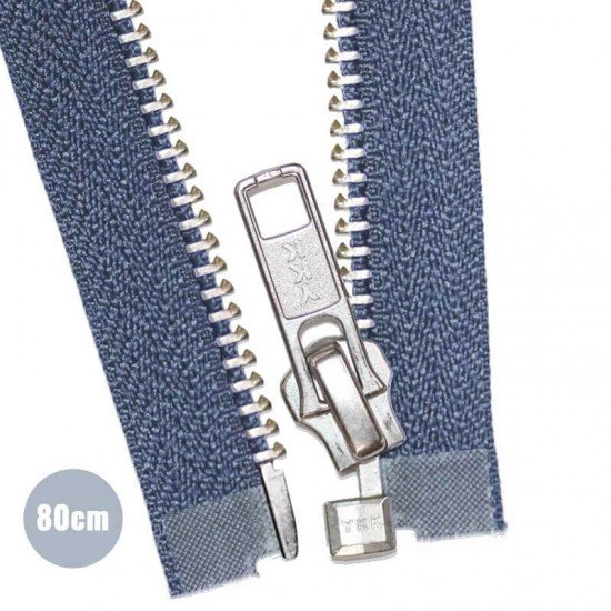 Cerniera Lampo Metallo Argento Divisibile YKK Jeans Scuro 80CM - (Cerniera Lampo YKK)
