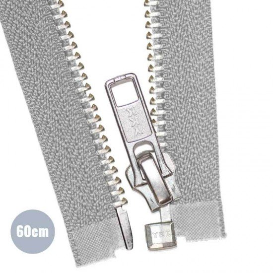 Zilver Metaal Deelbare Rits YKK Licht Grijs 60CM - (Ritsen Ykk)