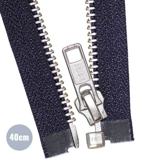 Silver Metal Divisible Zipper YKK Navy 40CM - (Zippers YKK)