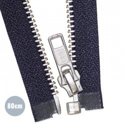 Silver Metal Divisible Zipper YKK Navy 80CM
