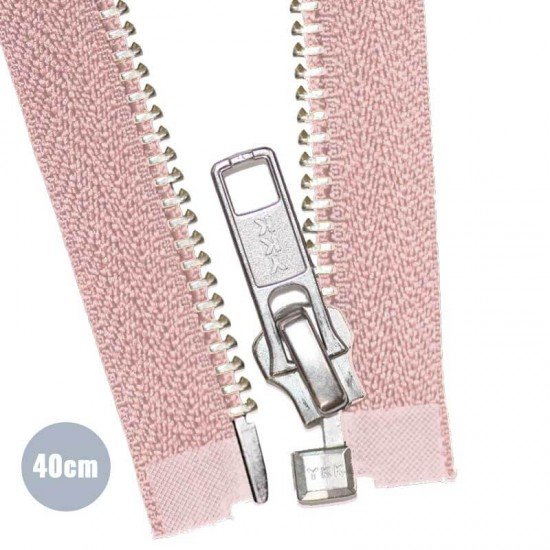 Silber Metall Teilbarer Reißverschluss YKK Nude Rosa 40CM - (Reißverschluss YKK)