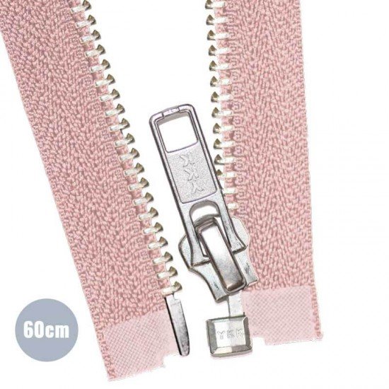 Cerniera Lampo Metallo Argento Divisibile YKK Nude Rosa 60CM - (Cerniera Lampo YKK)