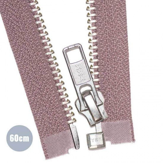 Zilver Metaal Deelbare Rits YKK Oud Roze 60CM - (Ritsen Ykk)