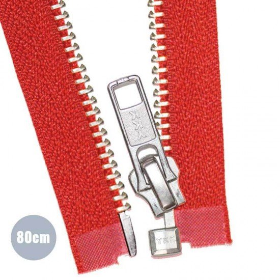Silver Metal Divisible Zipper YKK Red 80CM 