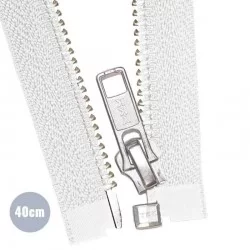 Zilver Metaal Deelbare Rits YKK Wit 40CM