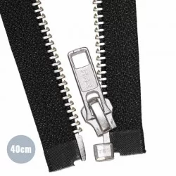 Zilver Metaal Deelbare Rits YKK Zwart 40CM