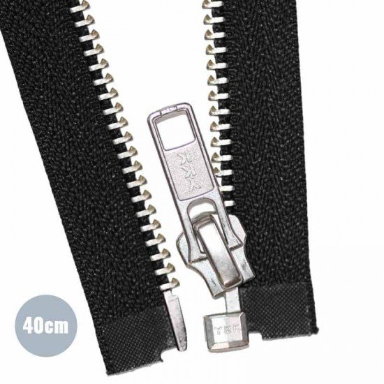 Silver Metal Divisible Zipper YKK Black 40CM - (Zippers YKK)
