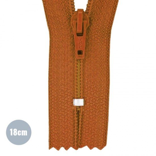 Rits YKK Cognac 18CM Nylon Niet Deelbaar - (Niet Deelbare Nylon Ritsen YKK)