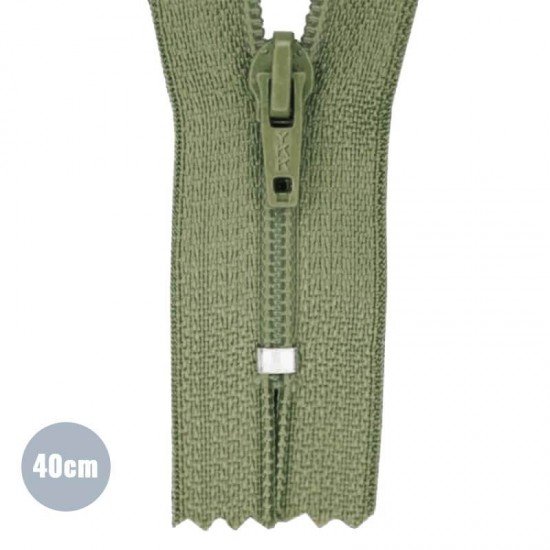 Zipper YKK Olive 40CM Nylon Not Divisible - (Not Divisible Nylon Zippers YKK)