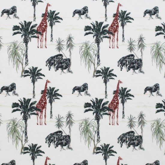Jersey Coton Impression Numérique - Zèbre & Girafe Beige Clair - (Jersey Coton Impression Numérique)