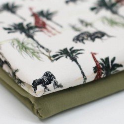 Jersey Katoen Digitale Print - Zebra & Giraf Licht Beige Jersey Katoen Digitale Print - Zebra & Giraf Licht Beige