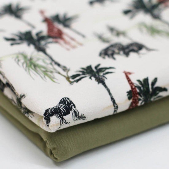 Jersey Coton Impression Numérique - Zèbre & Girafe Beige Clair - (Jersey Coton Impression Numérique)