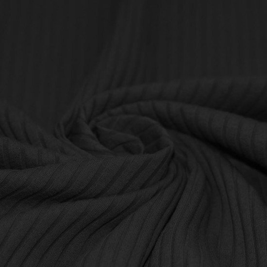 Wide Drop Needle Rib Fabric Black - (Jersey Fabrics)