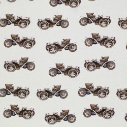 Jersey Cotton Fabric Digital Print - Oldtimer Car Light Beige