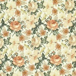 Cotton Poplin Digital Print - English Garden Creme