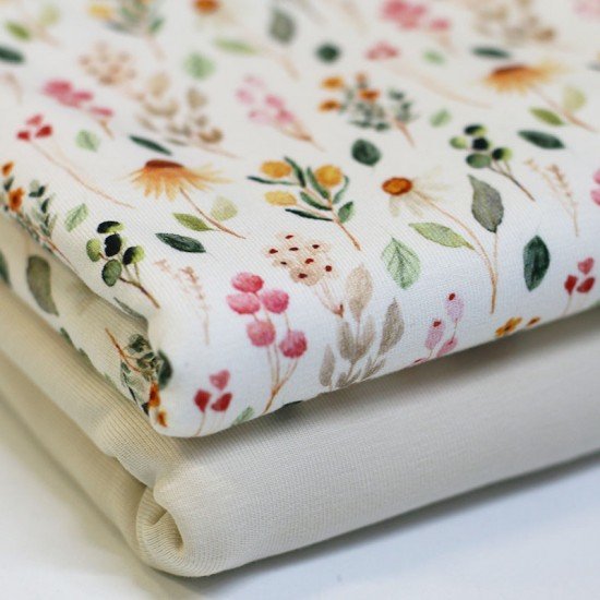 Bomuldjersey Digital Print - Naturel Forårsblomst - (Bomuldjersey Digitaltryk)