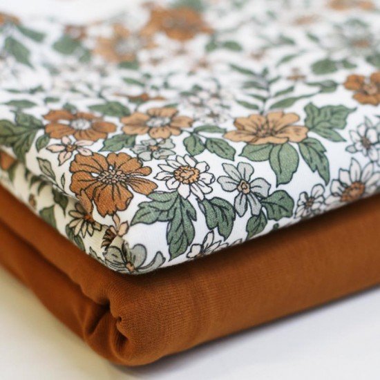 Jersey Coton Impression Numérique - Vintage Floral Cognac - (Jersey Coton Impression Numérique)