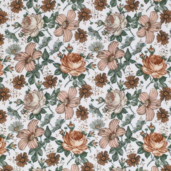 Popeline Di Cotone Stampa Digitale - Giardino Inglese Pesca - (Tessuto Di Cotone Stampato)