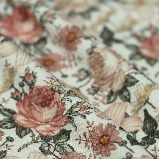 Tissu Jersey Gaufré Tricoté - Jardin Anglais Crème - (Tissus Jersey)