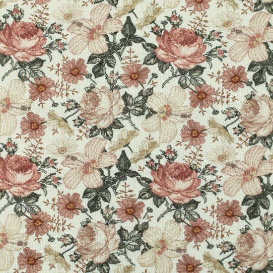 Tissu Jersey Gaufré Tricoté - Jardin Anglais Crème - (Tissus Jersey)