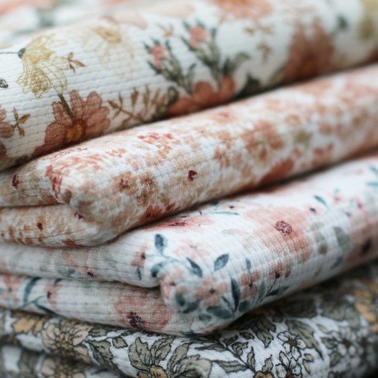Tissu Jersey Gaufré Tricoté - Jardin Anglais Crème - (Tissus Jersey)