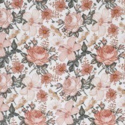 Double Gauze Fabric Digital Print - English Garden Creme